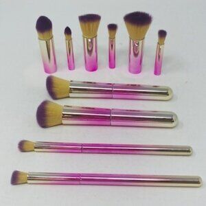 Pink Metallic travel Makeup Brush Set with 10 Interchangeable Brushes New n box
